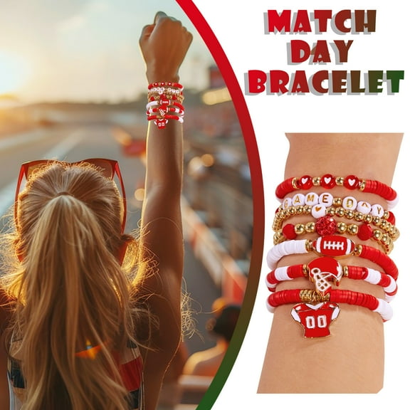 NWOKYZGH Game Day Bracelets for Women Football Mom Accessories Gameday Outfits Red Black Blue Heishi Beaded Stretch Sports Game Team Stacking Bracelets
