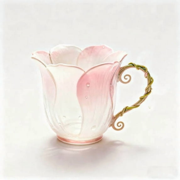 NWOKYZGH Glass Tea Cup, 3D Hand-Painted Flower Coffee Mug, Gift for Women