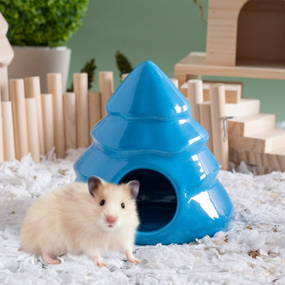 NWOKYZGH Hamster Hideout House Decorative Landscaping, Adorable Christmas Tree Shape Ceramic Hideaway Cave Sleeping Mini Hut for Small Animal, Safe Habitat Cage Accessories