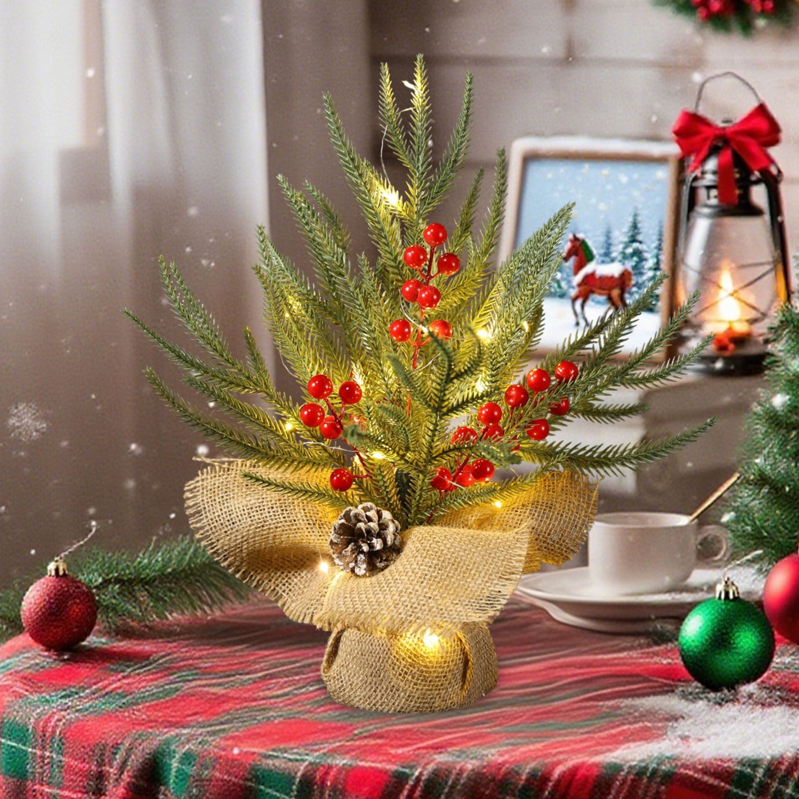 NWOKYZGH Lighted Mini Christmas Tree Table Decorations, Small ...