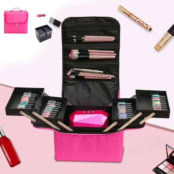 NWOKYZGH Makeup Bag Cosmetic Bag, Makeup Organizer Foldable Tray Open to the Sides, Makeup Travel Bag for Women, Makeup Box Train Case