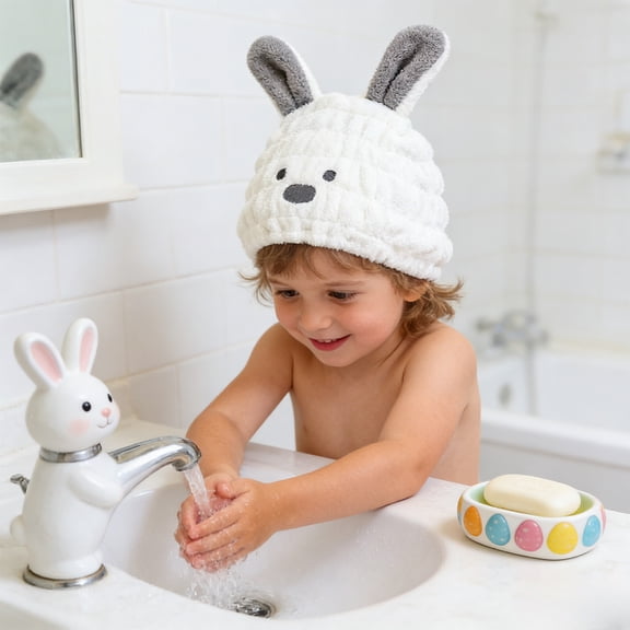 NWOKYZGH Microfiber Hair Towel Wrap for Kids, Easter Dry Hair Cap Suck Water, Absorbent Quick Girls Boys Hair Drying Towel, Lightweight Bouncy Hat Headscarf for Wet Hair