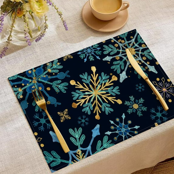 NWOKYZGH Pine Trees Snowflake Merry Christmas Placemats for Dining Table, 12 x 18 Inch Seasonal Winter Washable Table Mats Set of 4