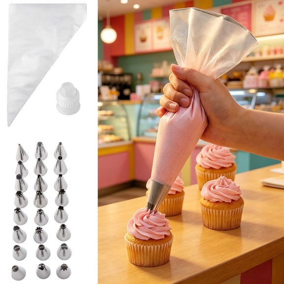 NWOKYZGH Piping Bags and Tips, Cake Piping Bags and Tips Suitable for Beginners Included 100PCS 12.8 Inch Disposable Piping Bags with 24 Piping Tips Set, 1 Coupler