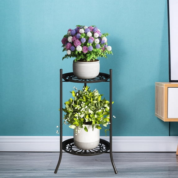 NWOKYZGH Plant Stand Indoor Outdoor, Metal Rustproof Flower Shelf 2 Tier, Tall Multiple Plant Pot Holder Rack for Garden Patio Living Room Corner Balcony