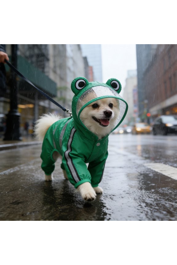Raincoat Waterproof & Quick-Drying Puppy Rain Coat with Hood and Leash Hole Cute Frog Hooded Rain Poncho Gear Clothes for Small Medium Large s