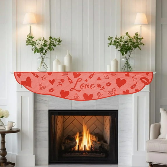 NWOKYZGH Red Heart Mantle Scarf for Fireplace Decorations - Lace Mantel Cover Runner for Home Living Room Decorations - Romantic Indoor Decorations for Valentines Day, Wedding, Anniversary