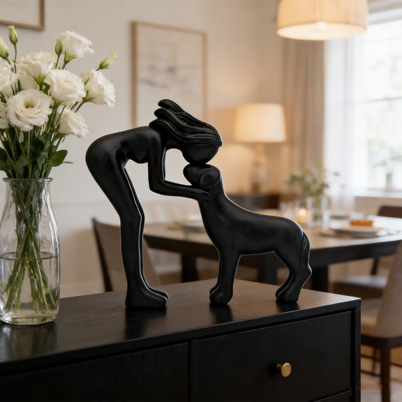 NWOKYZGH Resin Sculpture Home Decoration Decor Cute Man and Statue Decor for Shelf, Living Room, Bedroom, Home, Memory Gifts for Pet Lovers