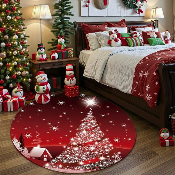 NWOKYZGH Round Area Rug Christmas Decorative Doormat, Christmas Tree Merry Christmas Indoor Decorative Rug Merry Christmas Rug