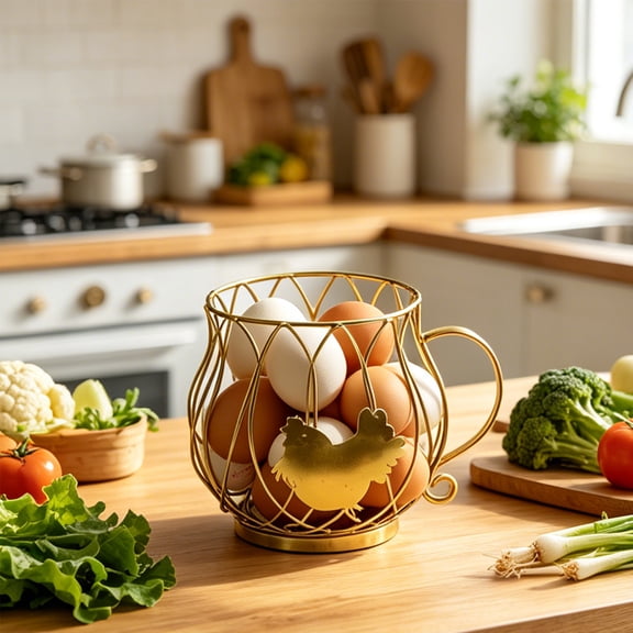 NWOKYZGH Round Wire Egg Baskets Rustic Fruit Baskets with Handle Farmhouse Collecting Basket