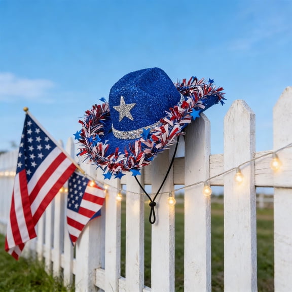 NWOKYZGH Sequined Patriotic Cowboy Hat, for 4th of July Party, Labor Day Celebration, Red White and Blue for USA Events