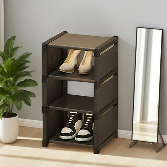 NWOKYZGH Shoe Racks for Closet, 4 Tiers Stackable Shoe Rack for Front Door Entrance Free Standing Plastic Shoe Stand Narrow Tall Vertical Shoe Rack, Closet Shoe Organizer