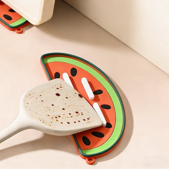 NWOKYZGH Silicone Pot Lid Holder & Mini Drying Mat – Cute Watermelon Shape, Grooved Design for Kitchen Counter Organization, Non-Slip, Heat-Resistant, Easy to Clean