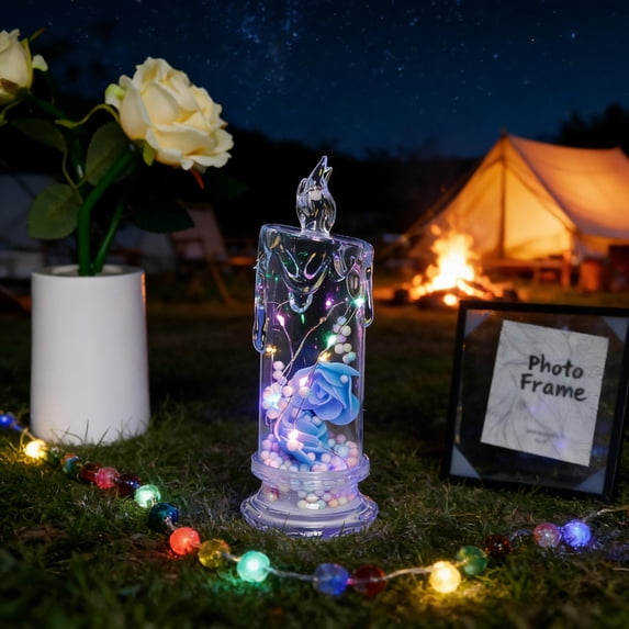 NWOKYZGH Simulation Electronic Candle Ins Transparent Rose Night Light Bedroom Bedside Girl Heart Decoration Ornament