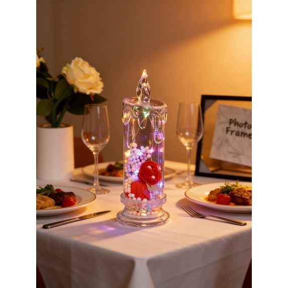 NWOKYZGH Simulation Electronic Candle Ins Transparent Rose Night Light Bedroom Bedside Girl Heart Decoration Ornament