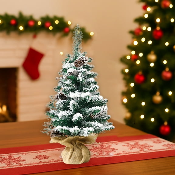 NWOKYZGH Snow Tabletop Christmas Trees, Snow Flocked Mini Tabletop Pine Trees with Base, Artificial Desk Christmas Trees for Xmas Holiday Home Party Table Decorations