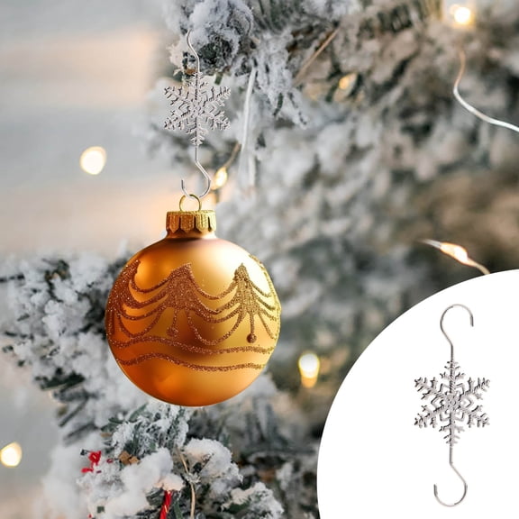 NWOKYZGH Snowflake S-shaped Hooks - 6PCS Metal Christmas Tree Hangers with Crystal Beaded Swirls for Small Ornaments