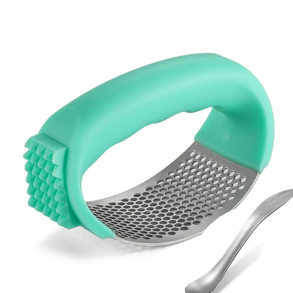 NWOKYZGH Stainless Steel Garlic Press Rocker Set - Premium Garlic Mincer Garlic Crusher - New Innovative Garlic Crusher with Peeler and Spoon - Comfortable Grip