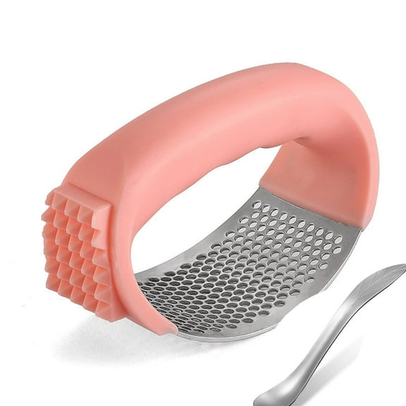 NWOKYZGH Stainless Steel Garlic Press Rocker Set - Premium Garlic Mincer Garlic Crusher - New Innovative Garlic Crusher with Peeler and Spoon - Comfortable Grip