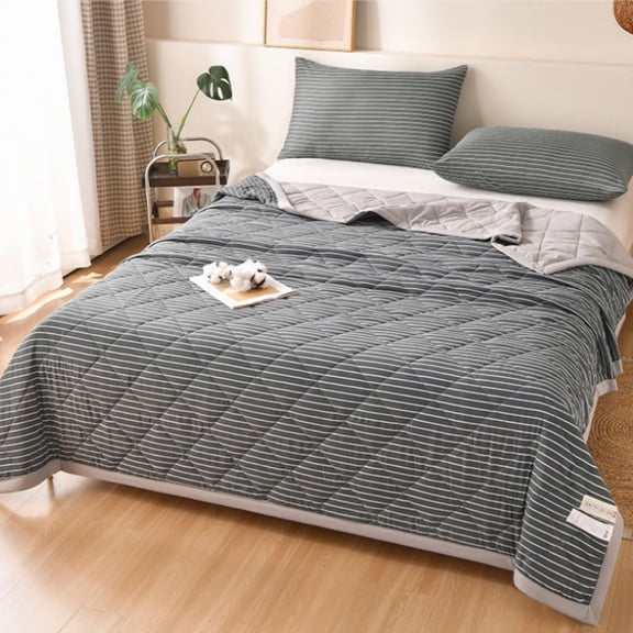 NWOKYZGH Summer Soft Washed Quilt, Reversible Cotton Bedding, Striped Ideal Bedding