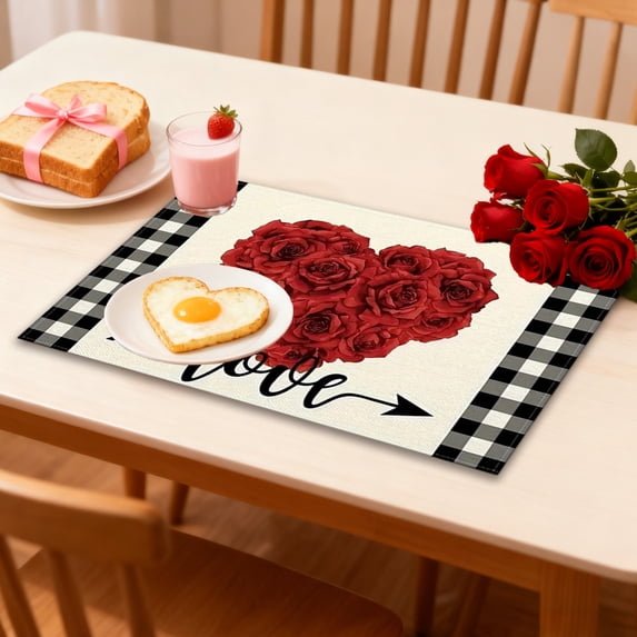 NWOKYZGH Valentine’s Day Heart Paper Placemats Love Watercolor Disposable Decorative Table Mats for Tableware Decor Party Supplies