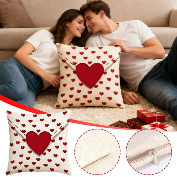 NWOKYZGH Valentine's Day Pillow Covers 18X18 1Pc, Love Heart Decorations Holiday Farmhouse Decorative Pillow Case Decor for Sofa Couch