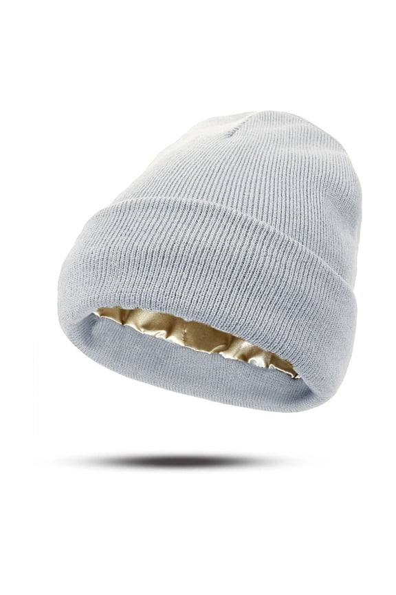 Womens Winter Warm Satin Lined Beanie Hats Silk Lining Unisex Knit Slouchy Caps