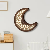 NWOKYZGH Wooden Moon Wall Art Decor, Boho Wooden Moon Phase Stars LED Lamp Wall Hanging Decor Sign, Wood Carving LED Night Light Wall Sculptures, 3D Home Wall Art Decoration for Bedroom