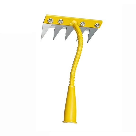 NWOKYZGH Yellow Iron Weeding Rake, Iron Rake for Gardening and Weeding with 5 Metal Tines, Weeding Rake for Sturdy Dethatching, Ironrake for Backyard Lawn Loosening Planting Weeding