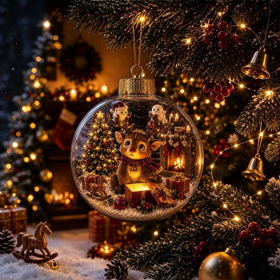 NWQKYZGH 1Pc Christmas Reindeer Ornaments, Clear Light-Up Christmas Ball Ornaments, Christmas Tree Ornament with LED Light for Tree Mantel, Holiday Home Decoration & Gift