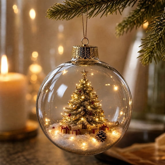 NWQKYZGH 1Pc Christmas Tree Ornaments, Clear Light-Up Christmas Ball Ornaments, Xmas Tree Ornament with LED Light for Tree Mantel, Holiday Home Decoration & Gift