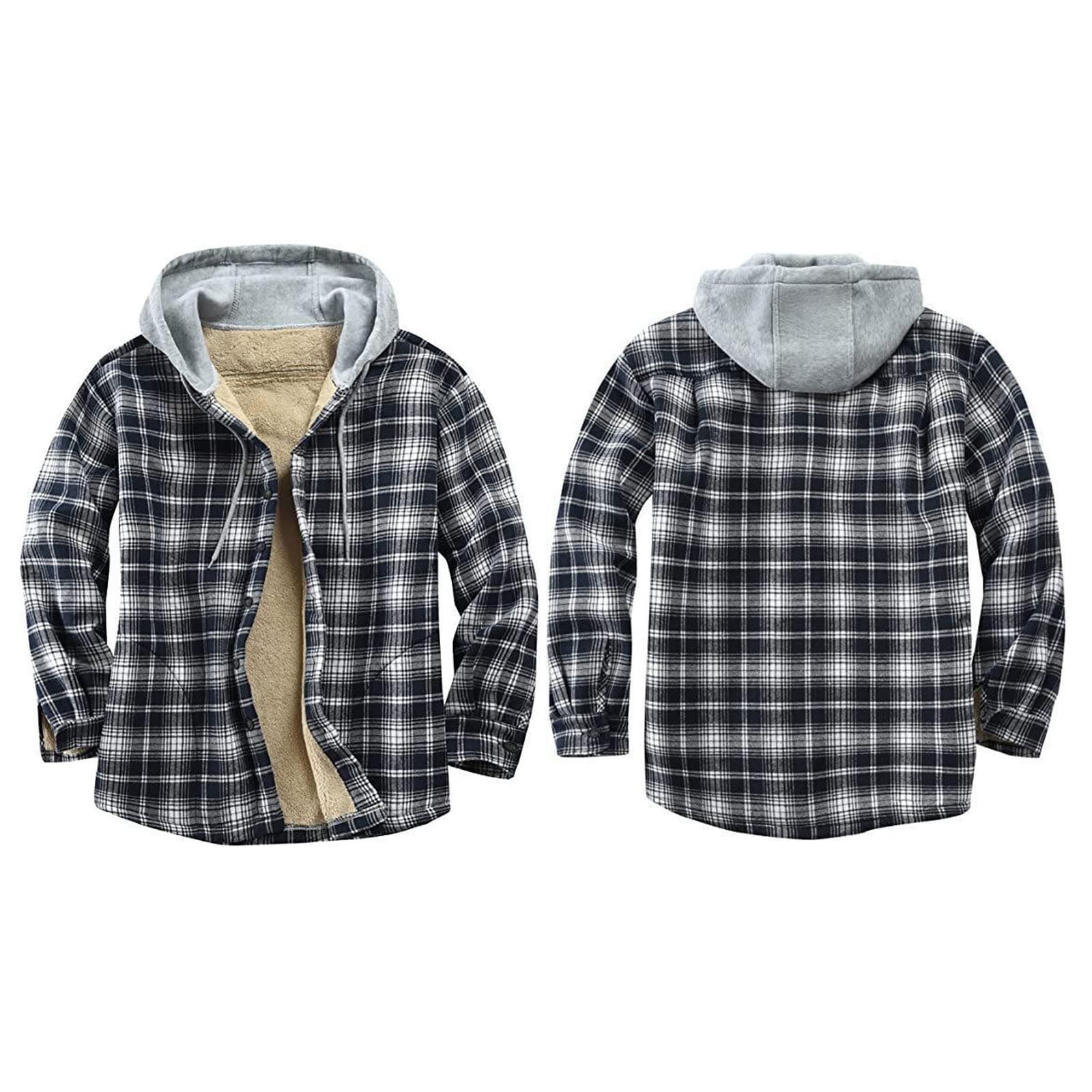 NWQKYZGH Men s Cotton Plaid Shirts Jacket Fleece Lined Flannel