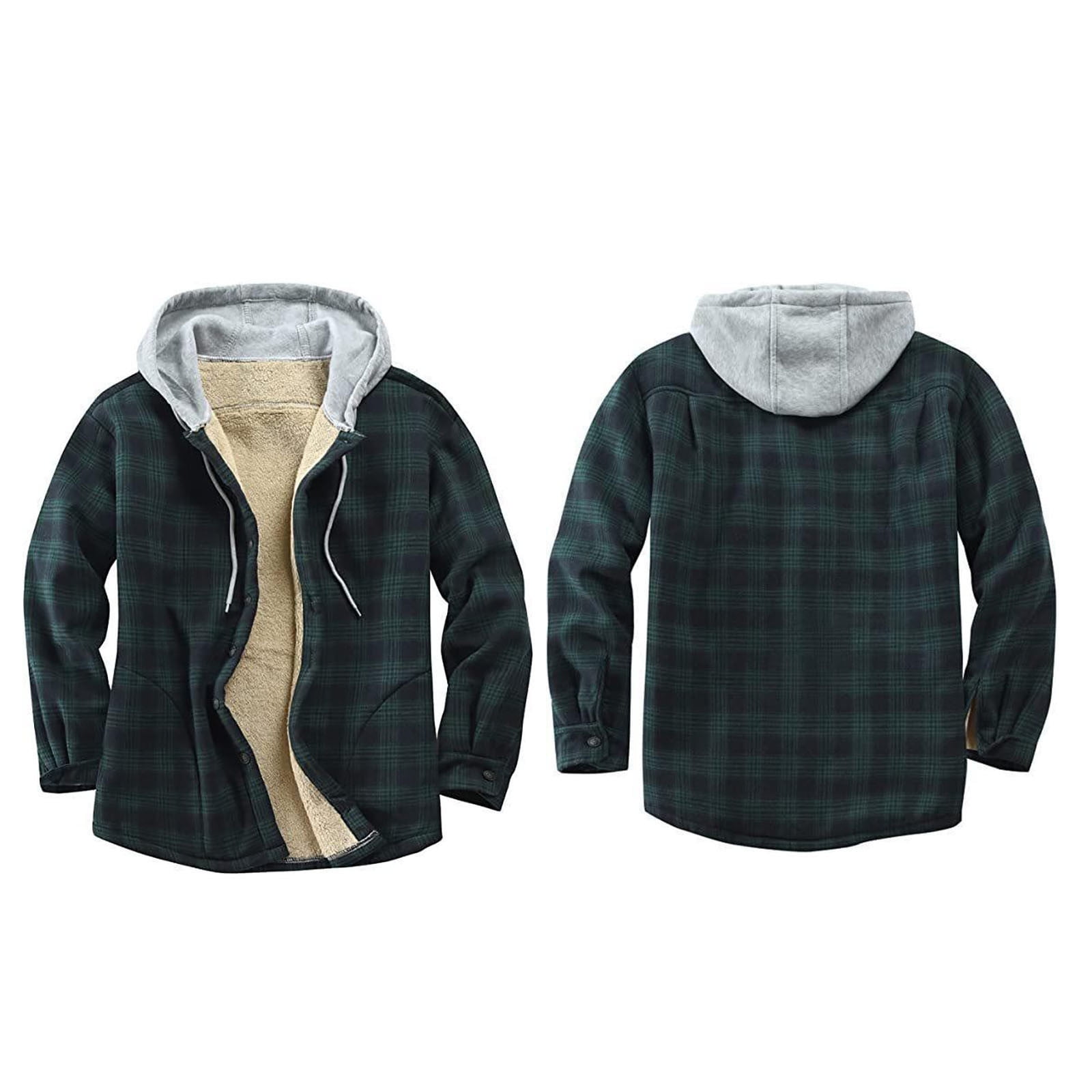 NWQKYZGH Men's Cotton Plaid Shirts Jacket Fleece Lined Flannel
