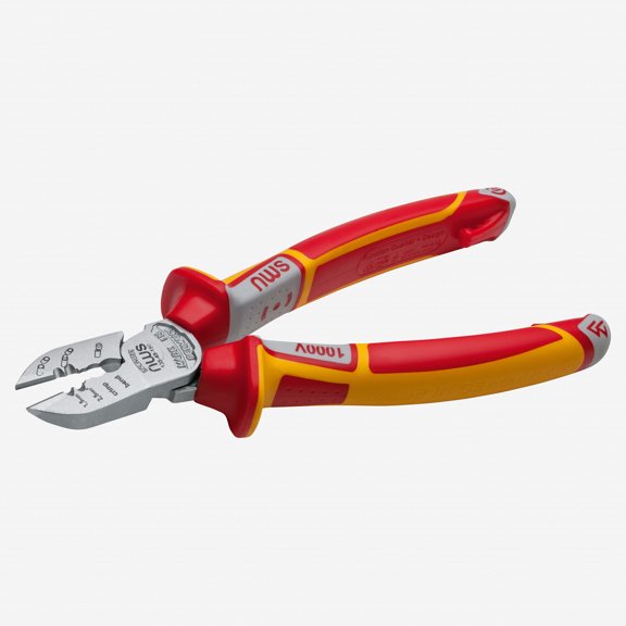 NWS 7.5" Electrician's Side Cutter VDE - Matte Chromium - SoftGripp, Tethered Attachment