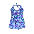 thumbnail image 1 of NWSC Women's Plus Size Swimdress Swimsuit Retro Halter 18 - 24W Purple Floral, 1 of 2