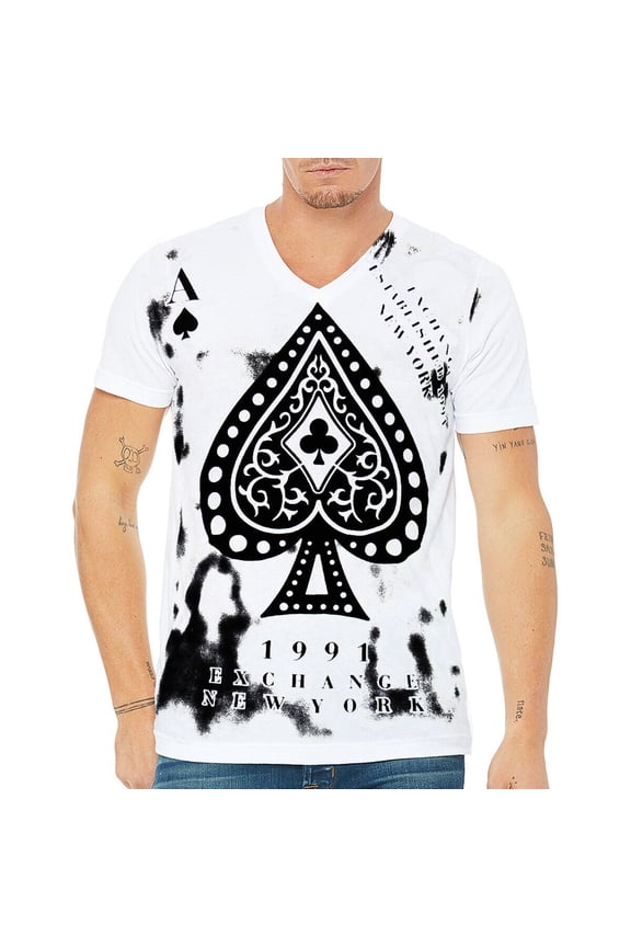 NWT Ace Of Spades Poker Card Style Men's White V-neck Short Sleeve T-Shirt