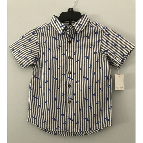 NWT! Boys Short-Sleeve button-up Striped Sailor Shirt Boys Sz XS 5 Blue Gray