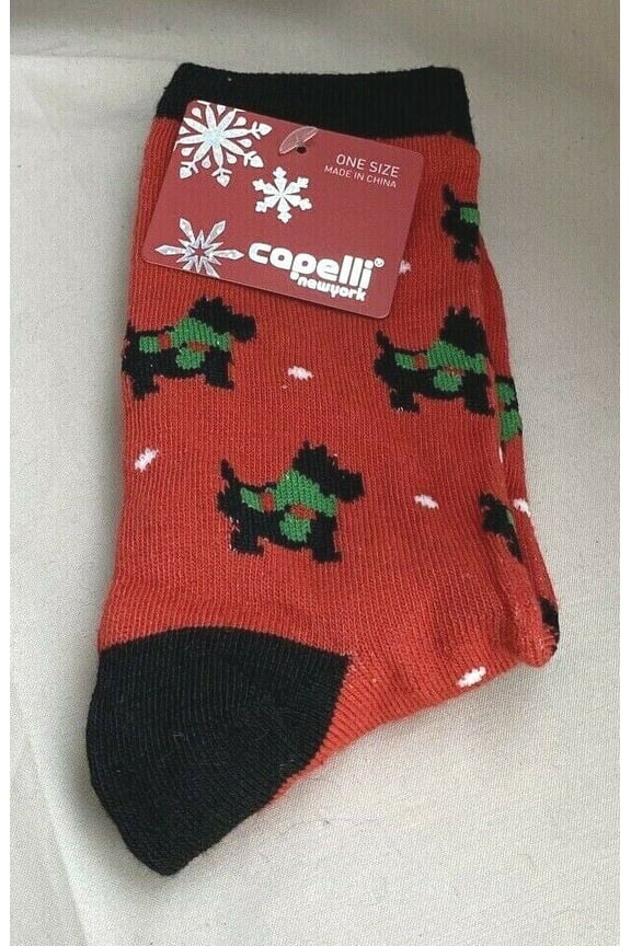 NWT-Capelli Festive Socks-Holiday YORKIE-1 Pair-One Size-Red/Black/Green-