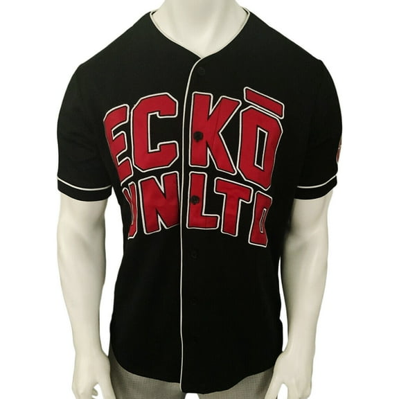 NWT Ecko Unltd. Authentic Men's Black Short Sleeve Button Up Baseball Jersey