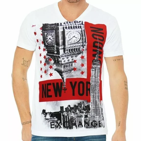 NWT Empire State 1959 New York Men's White V-Neck Short Sleeve T-Shirt