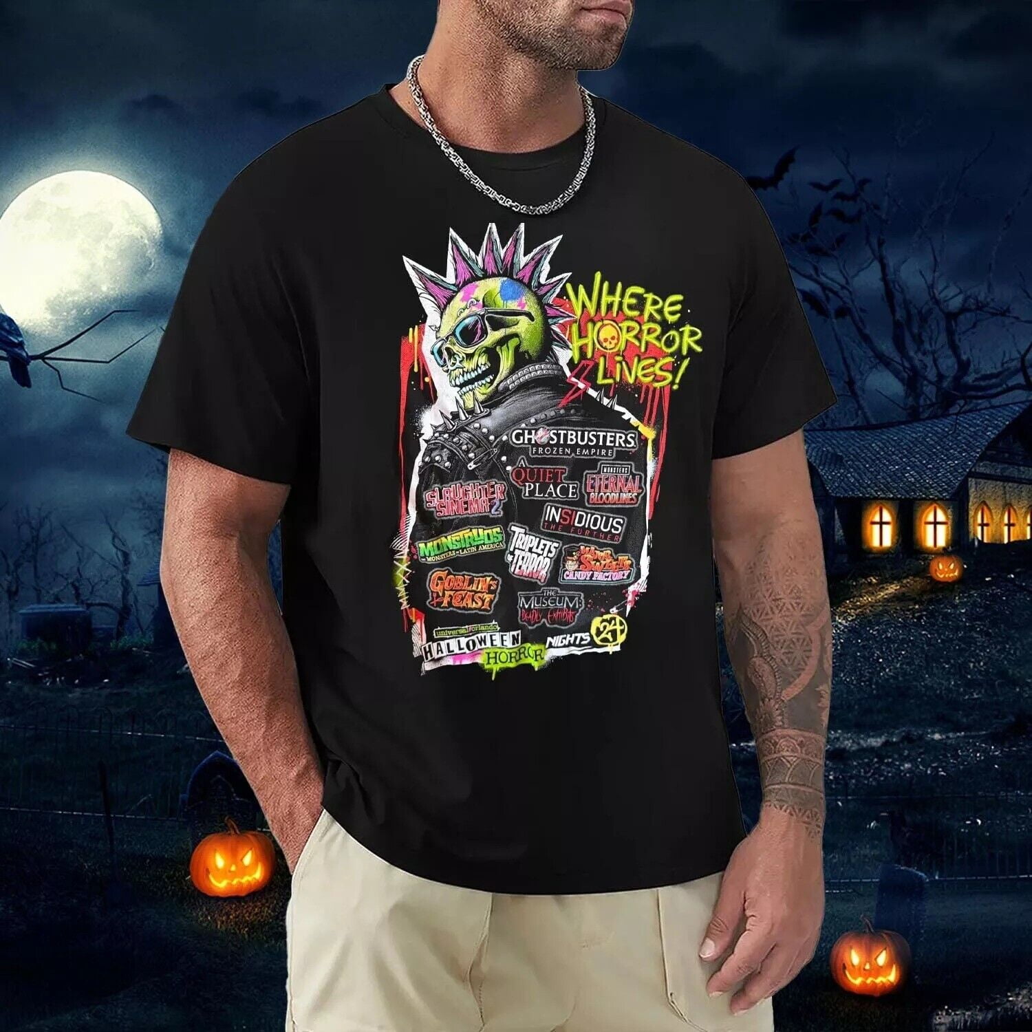 NWT Halloween Horror Nights 2024 House Lineup Universal Studios TShirt