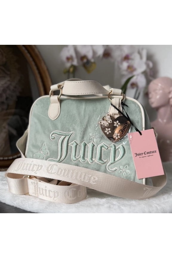 NWT Juicy Couture Juicy In The Sky Velour Crossbody Bowler Bag Frosty Green OS