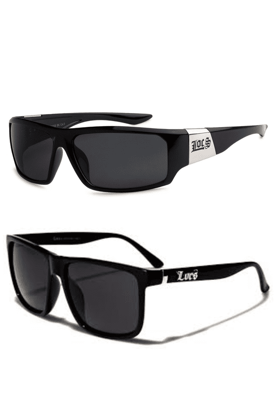 NWT LOCS 2 Pack HARDCORE LOCS Sunglasses | BLACK Designer Old School OG Gangster Cholo Shades, 91055 + 91058 FREE SHIPPING