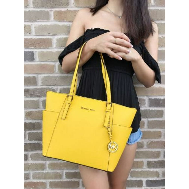NWT Michael Kors Jet Set East West Top Zip Tote Yellow Sunflower Small