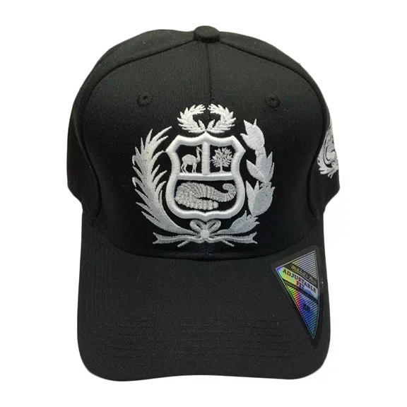 NWT Peru Embroidery Coat Of Arms Shield Men's Black Adjustable Strapback Baseball Hat