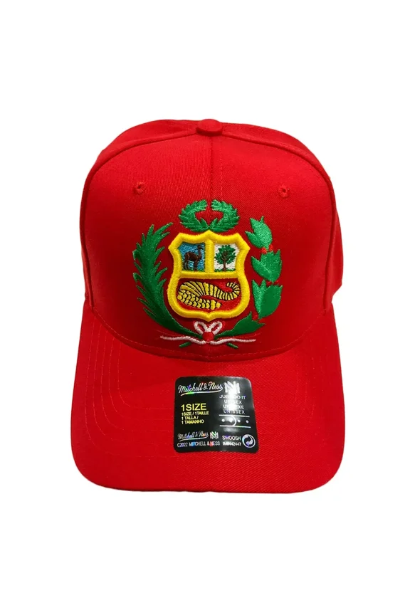 NWT Peru Embroidery Coat Of Arms Shield Men's Red Adjustable Strapback Baseball Hat