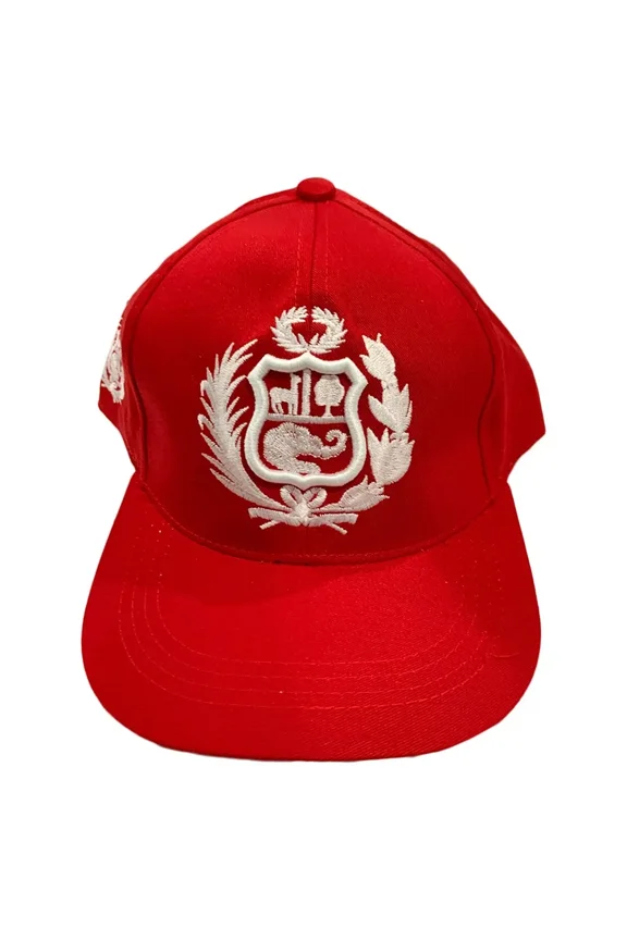 NWT Peru Embroidery Coat Of Arms Shield Men's Red Hook & Loop Baseball Hat