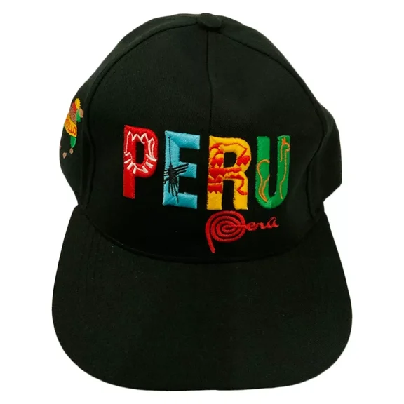 NWT Peru Embroidery Peruvian Men's Black Hook & Loop Baseball Hat