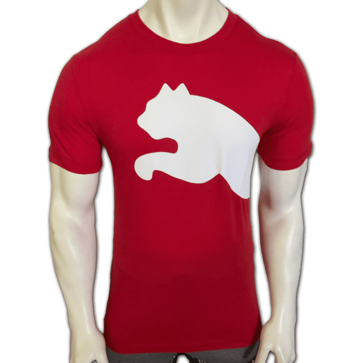 NWT Puma Oversized Logo Red Authentic T-Shirt Men\'s Sleeve Neck Crew Short