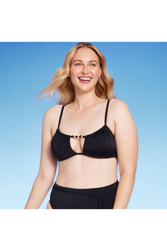 NWT~ Shade & Shore Sz 32B Black Underwire Keyhole Gold Beads Bikini Top TT26